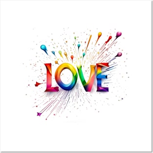 Cherished Affection - 'Love' Amid Rainbow Explosion Tee Posters and Art